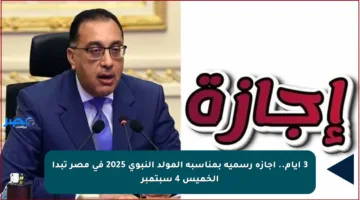 3 أيام.. إجازة رسمية بمناسبة المولد النبوي 2025 في مصر تبدأ الخميس 4 سبتمبر